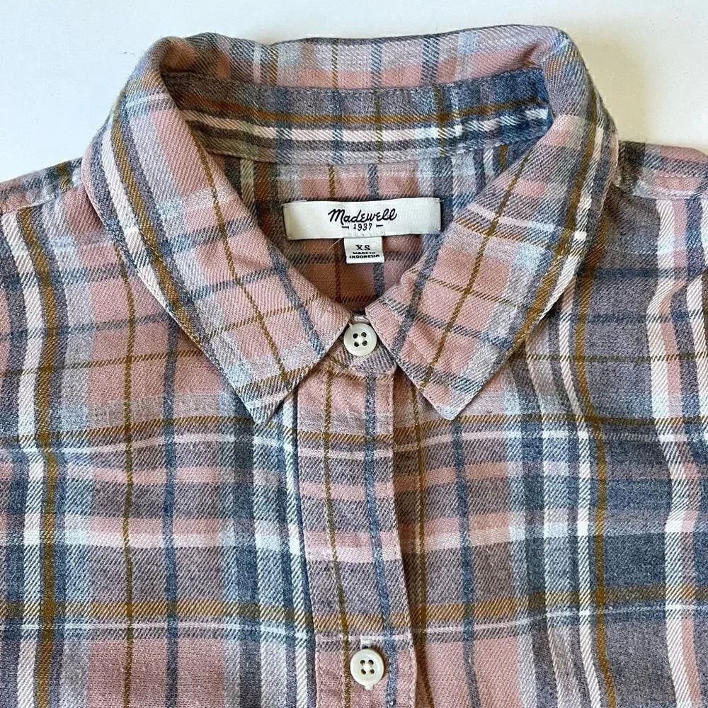 Madewell 100% Cotton Pink Grey Flannel Button Front XS